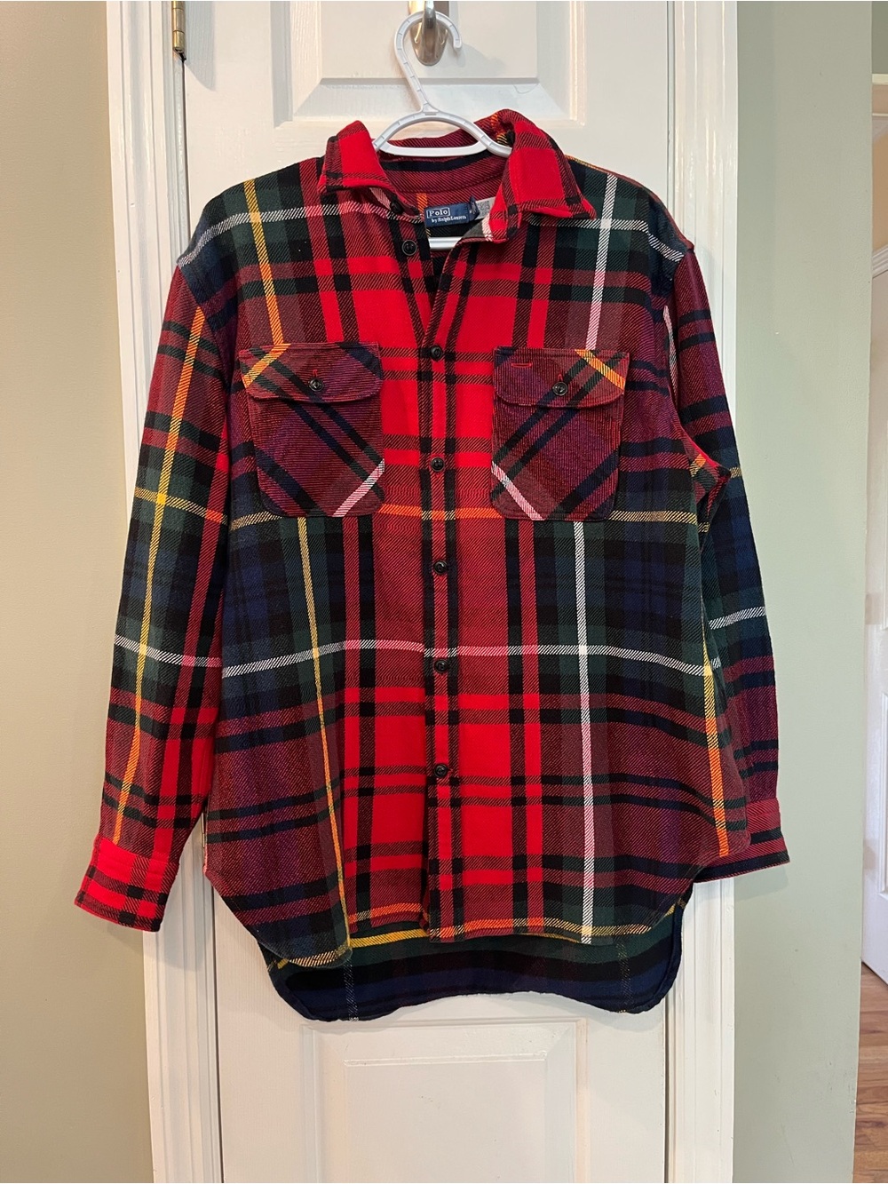 Ralph Lauren Plaid Tartan Pattern Red Cotton Twill 2 Pocket Workshirt Size M b7